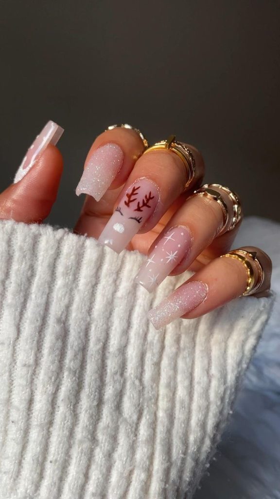 Reindeer & Snow Sparkles nails