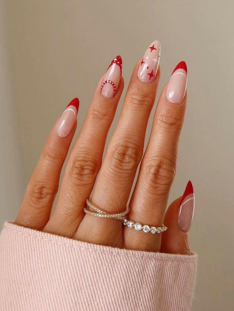 Red & White Stars nails